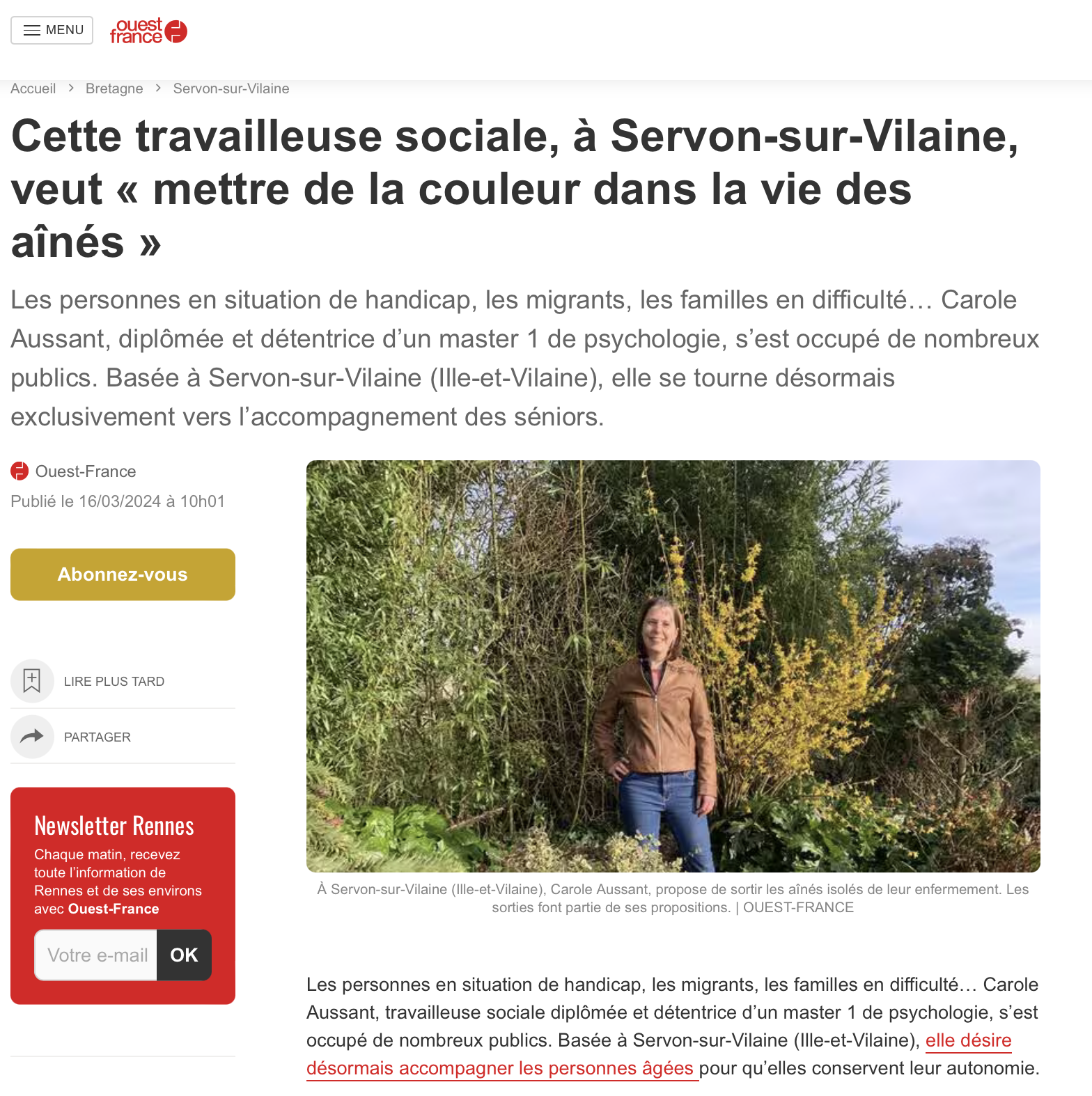article de presse ouest france Carole Aussant